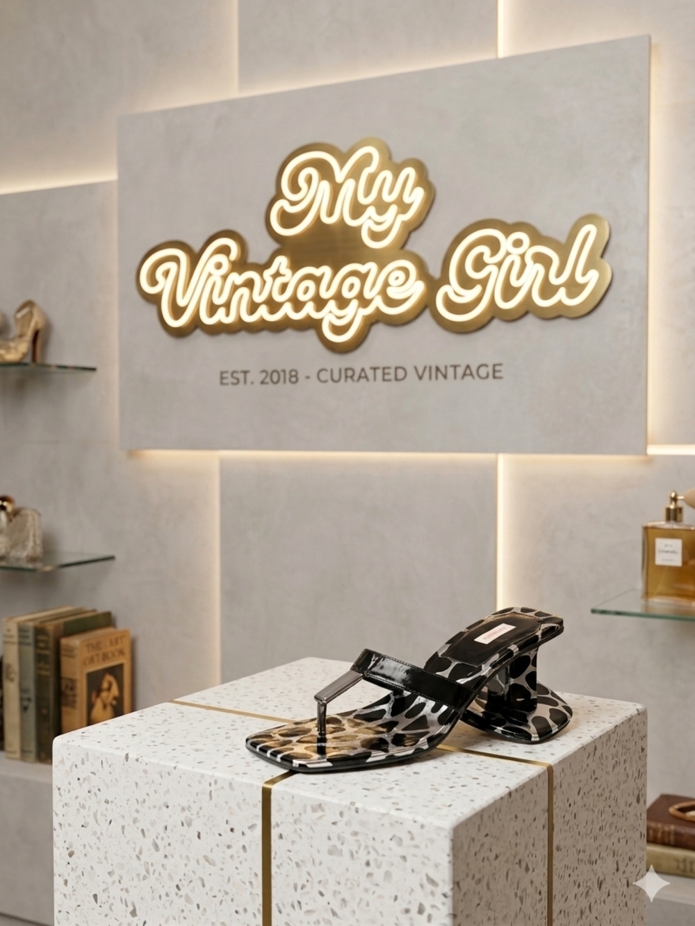 Black Patent Leopard-Print Heeled Sandals